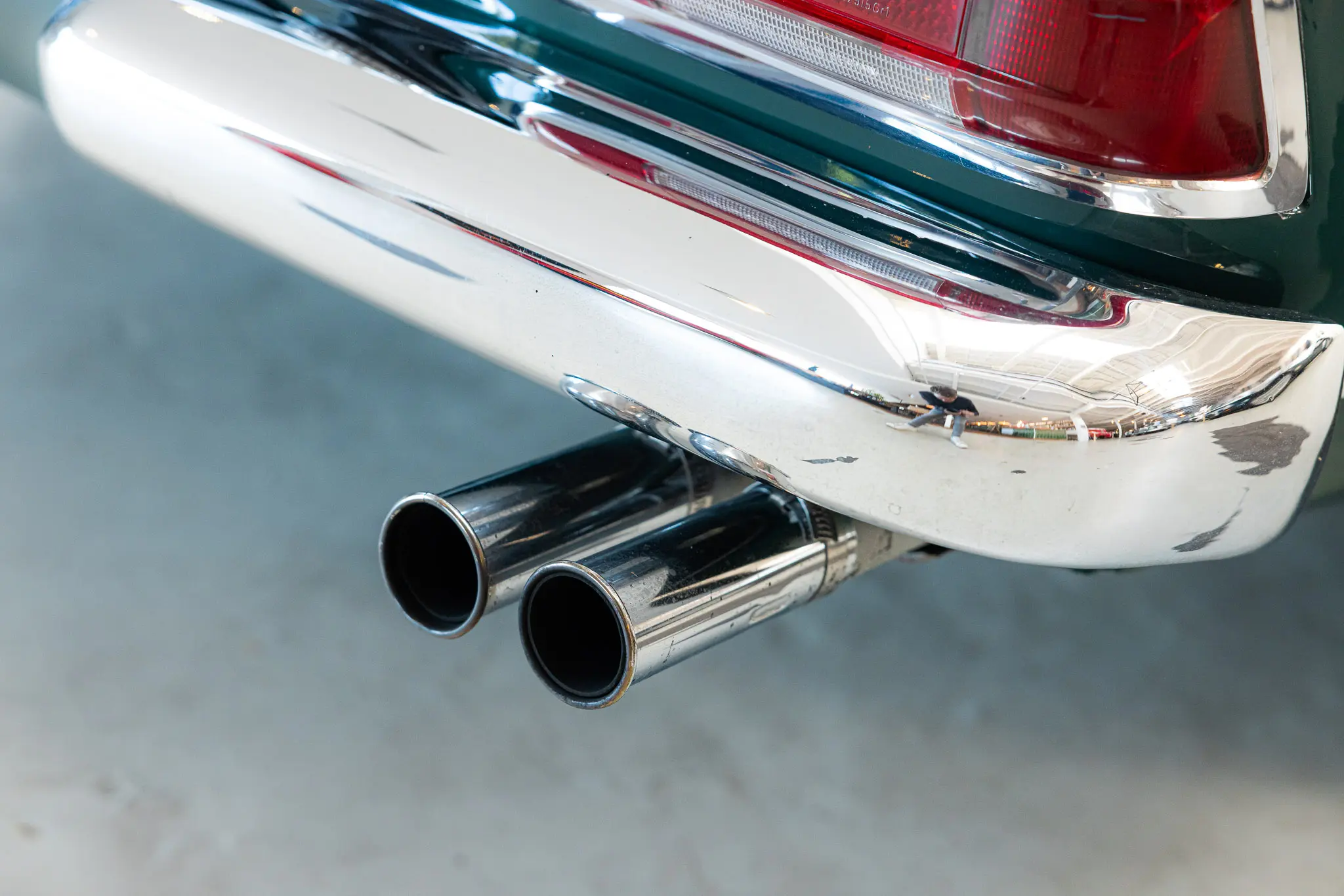 View of exhaust of an Mercedes-Benz 250 SL Factory 5 Speed