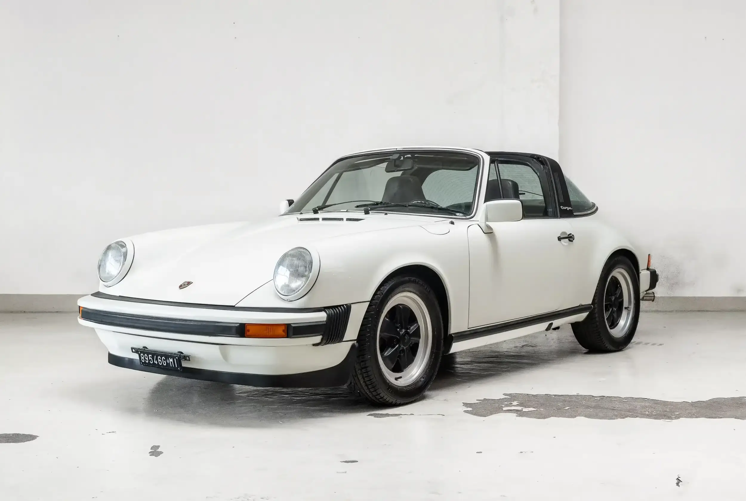 Front oblique view of the 1980 Grand Prix White  Porsche 911 3.0 SC Targa