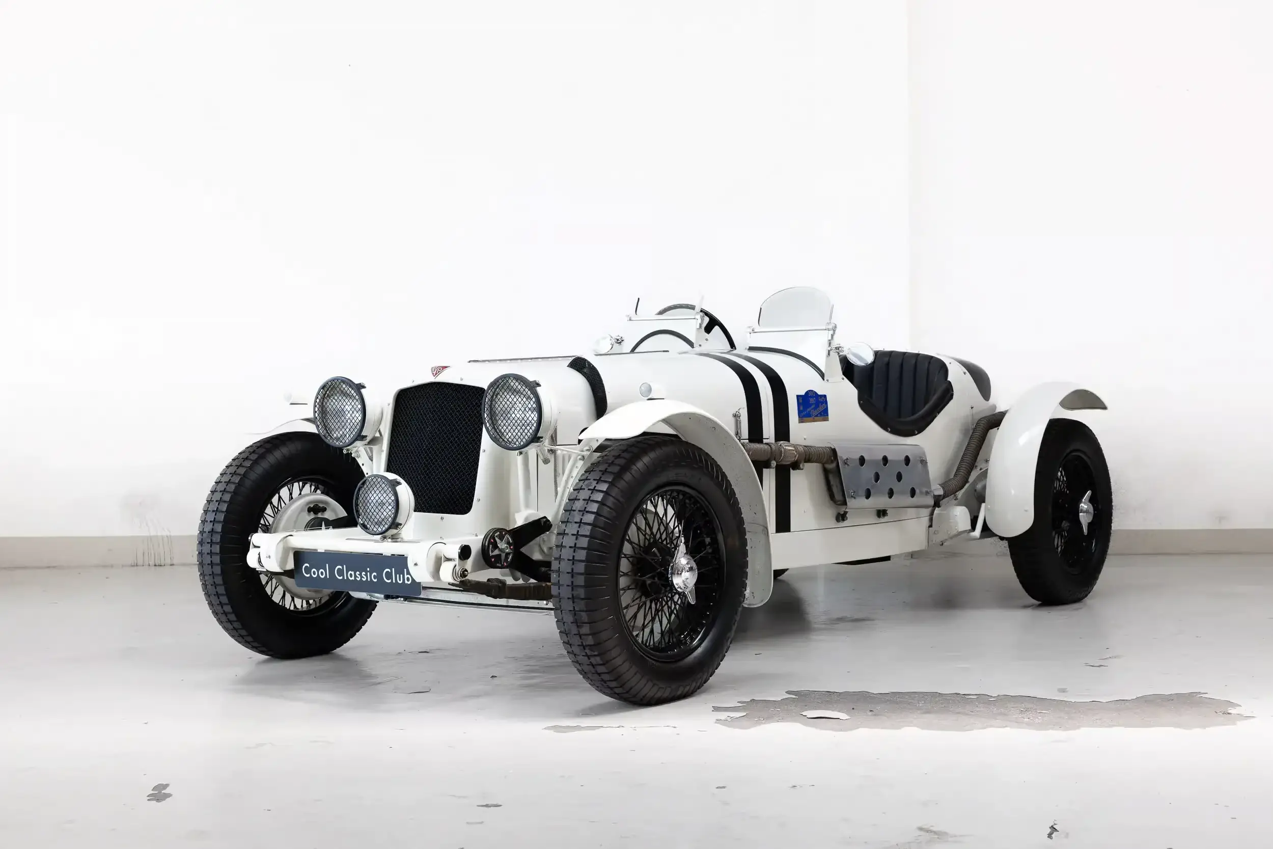 Front oblique view of the 1950 Old English White Alvis 3 Litre Special