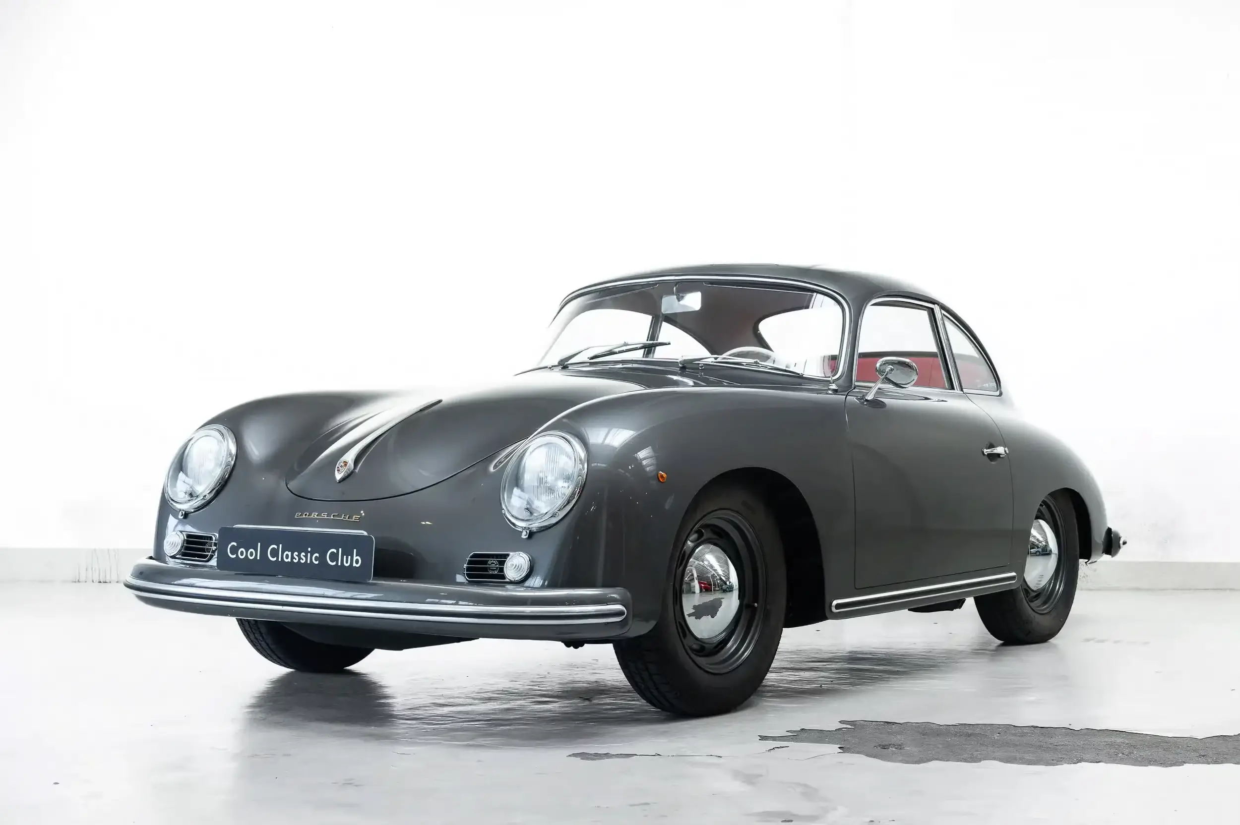 Front oblique view of the 1957 Graphitmetallic 5603 Porsche 356 A 1600 S 