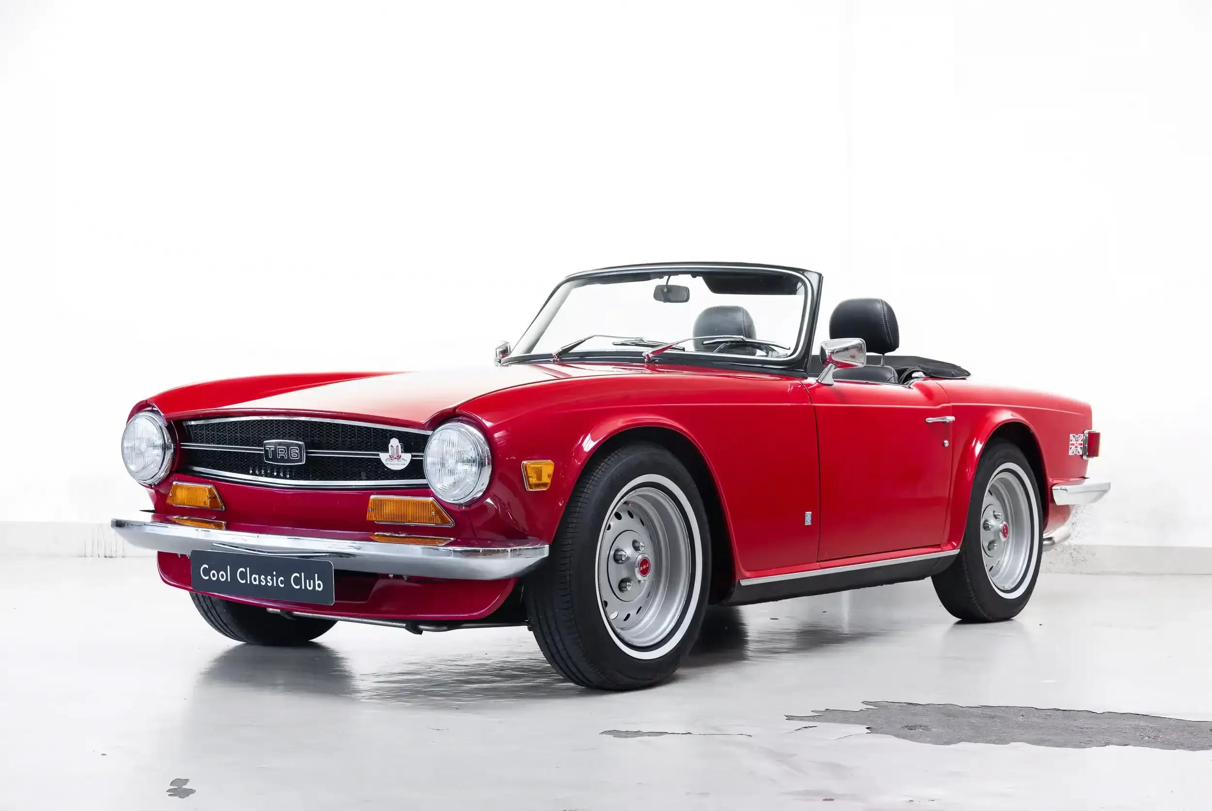 Front oblique view of the 1974 Tartan Red Triumph TR6