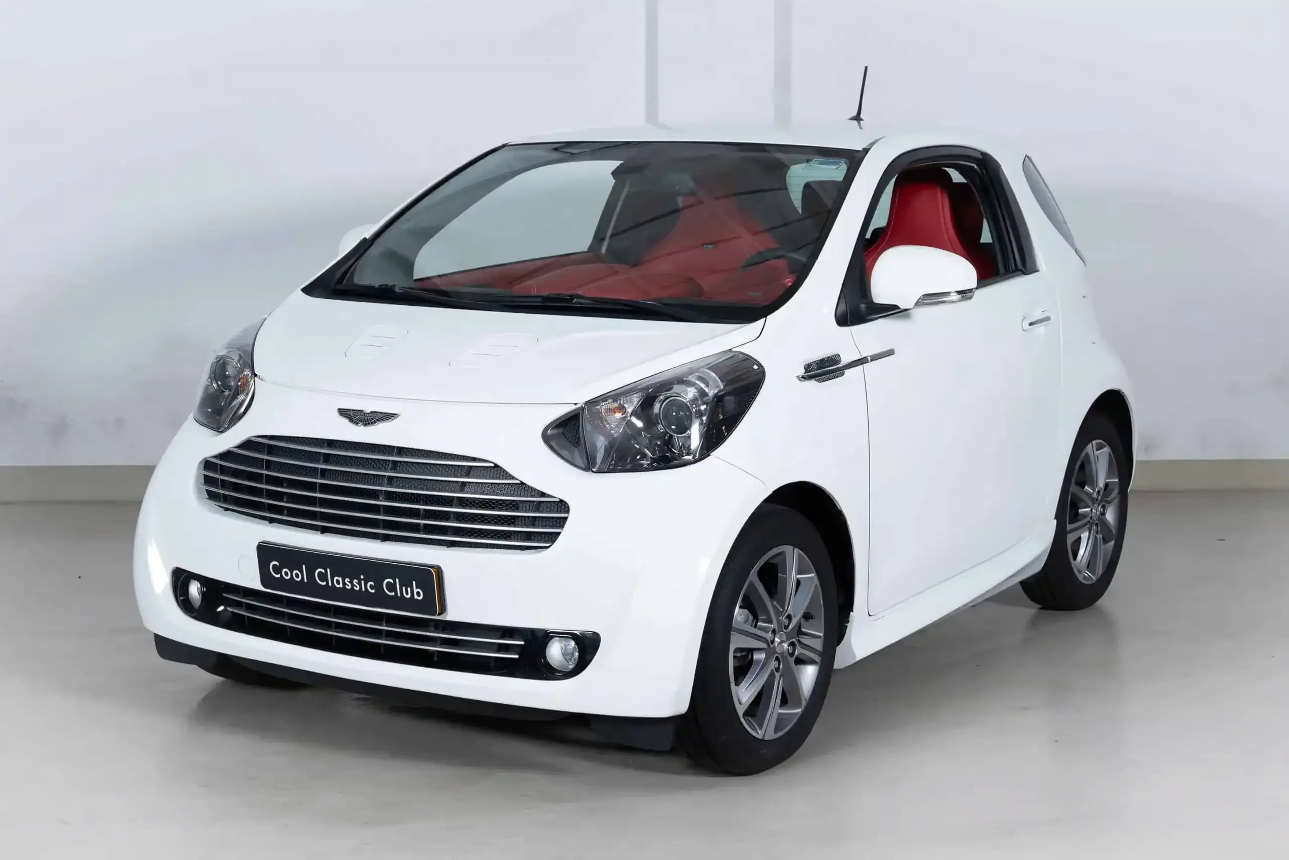 Front oblique view of the 2011 White Horse Aston Martin Cygnet