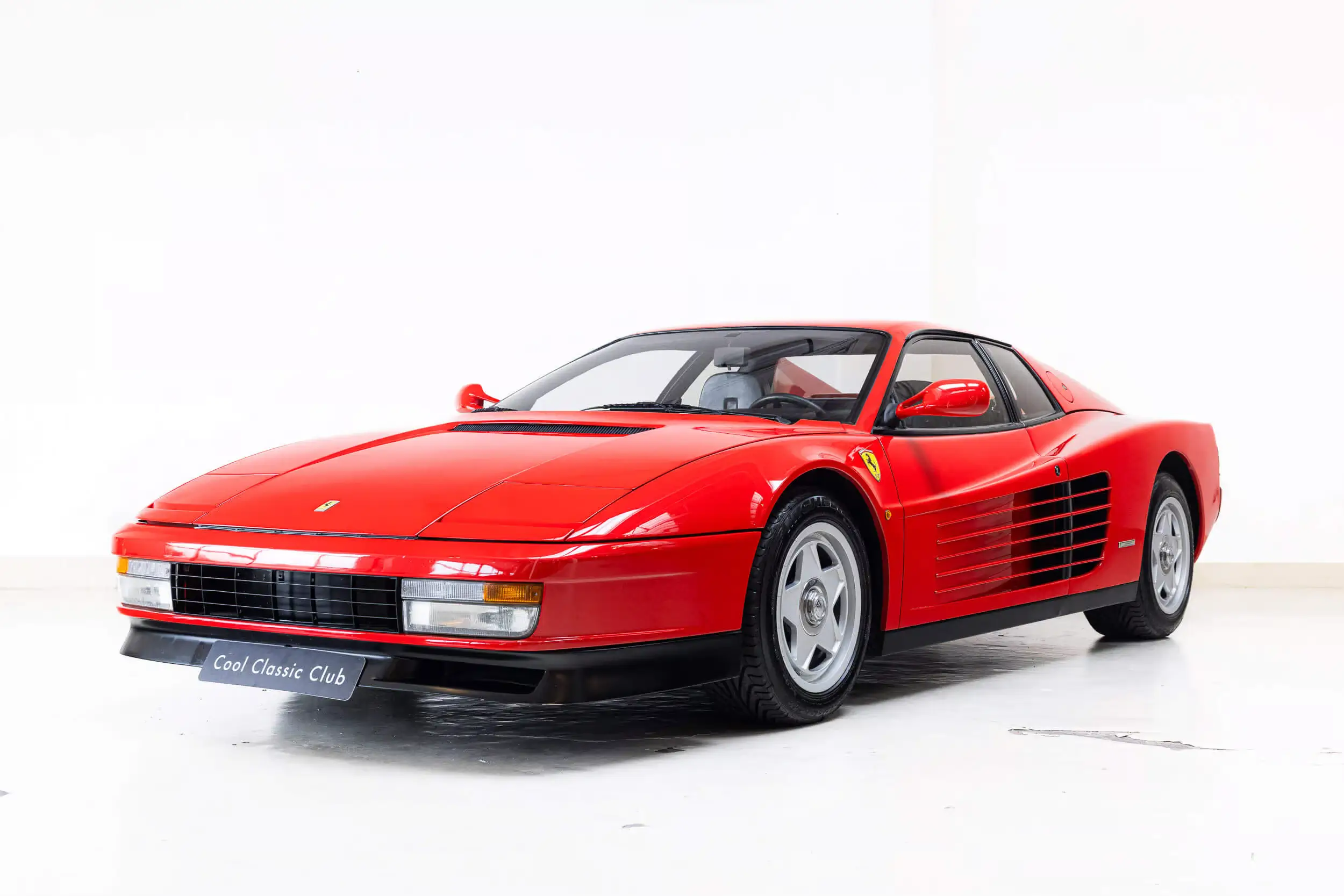 Front oblique view of the 1987 Rossa Corsa Ferrari Testarossa