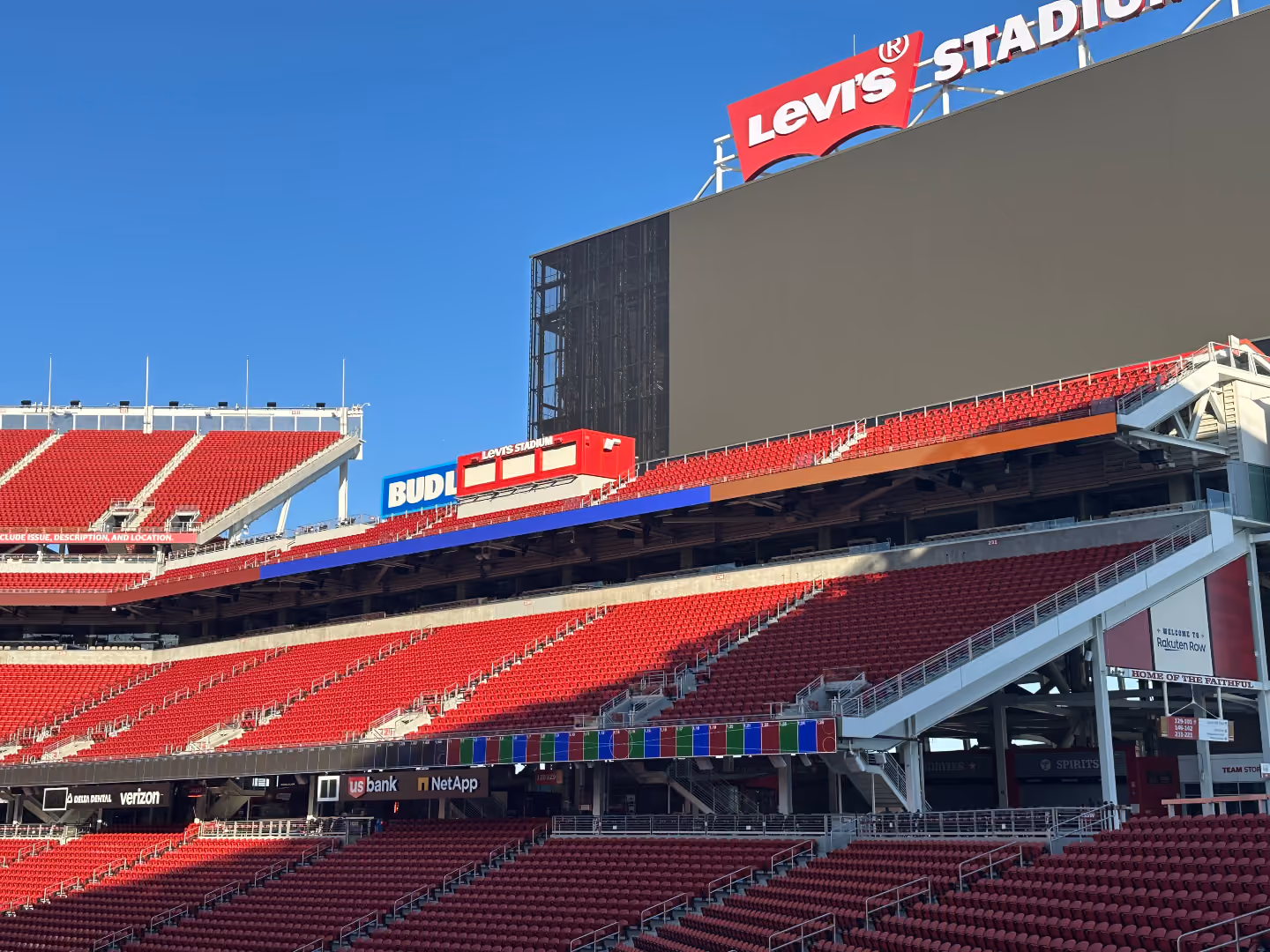 A close-up view of the scoreboard at Levi's Stadium, which hides the PA