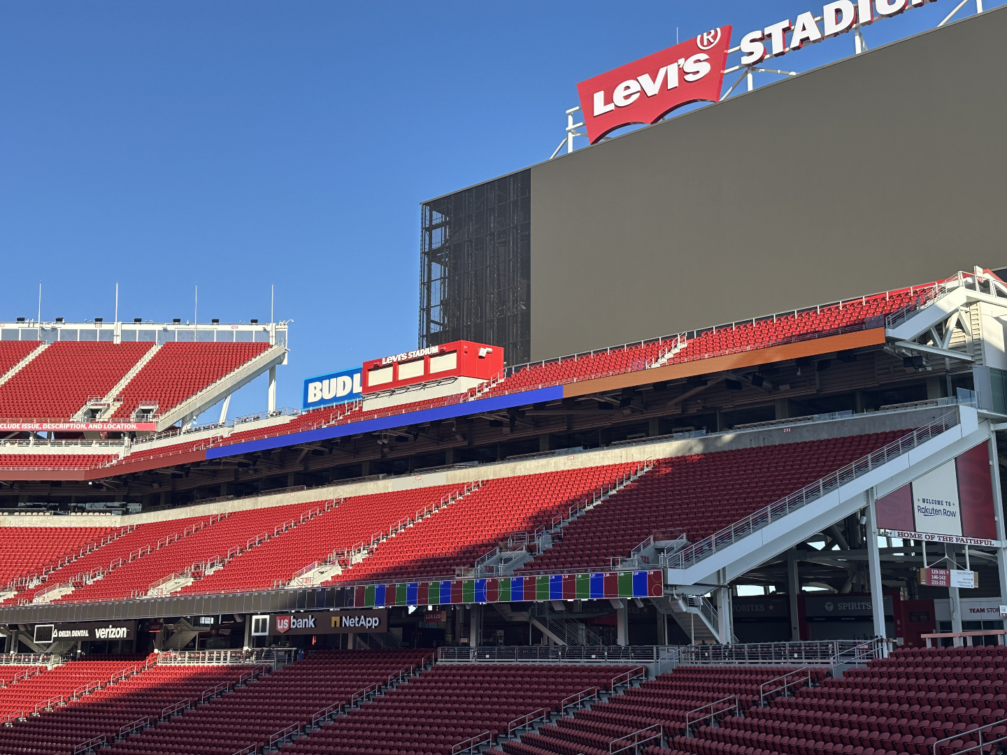  A close-up view of the scoreboard at Levi's Stadium, which hides the PA