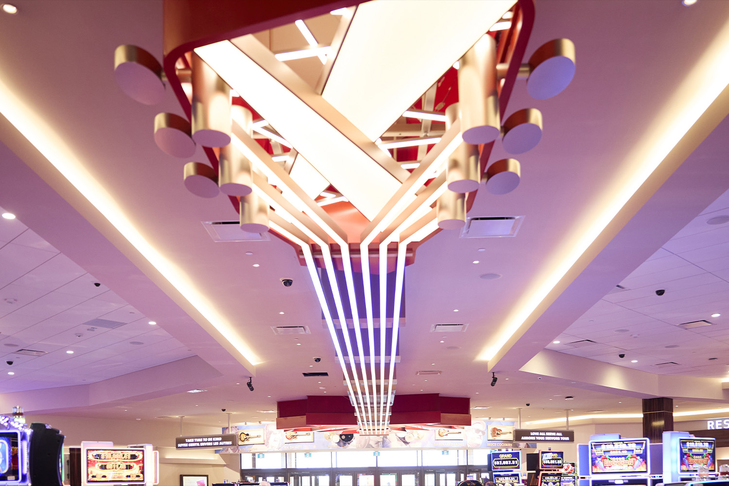 A large guitar shaped light fixture
