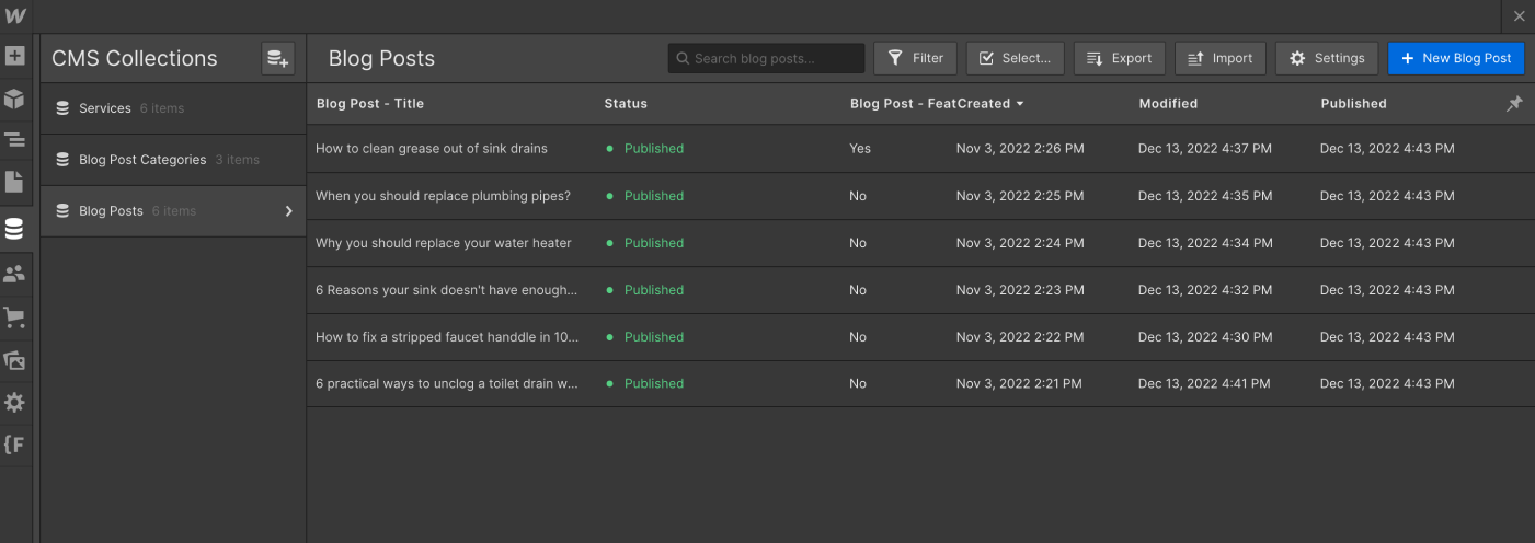 CMS Collection - Plumbing X Webflow Template