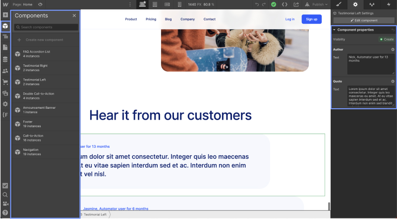 Screenshot of component library