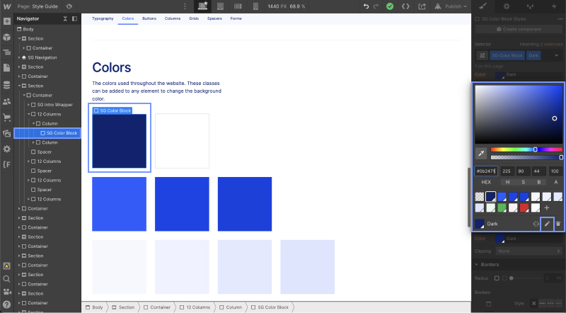 Screenshot of updating color styles