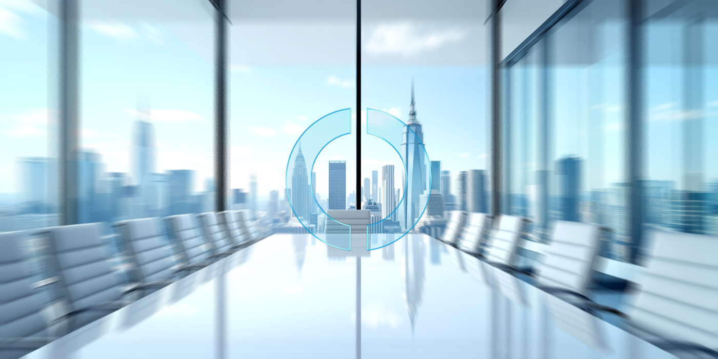 Blick in einen modernen Konferenzraum mit Stadtpanorama, symbolisch für die finanzielle Analyse einer Geschäftsfeldrechnung; im Fokus steht die Unterstützung durch EMPORIAS.