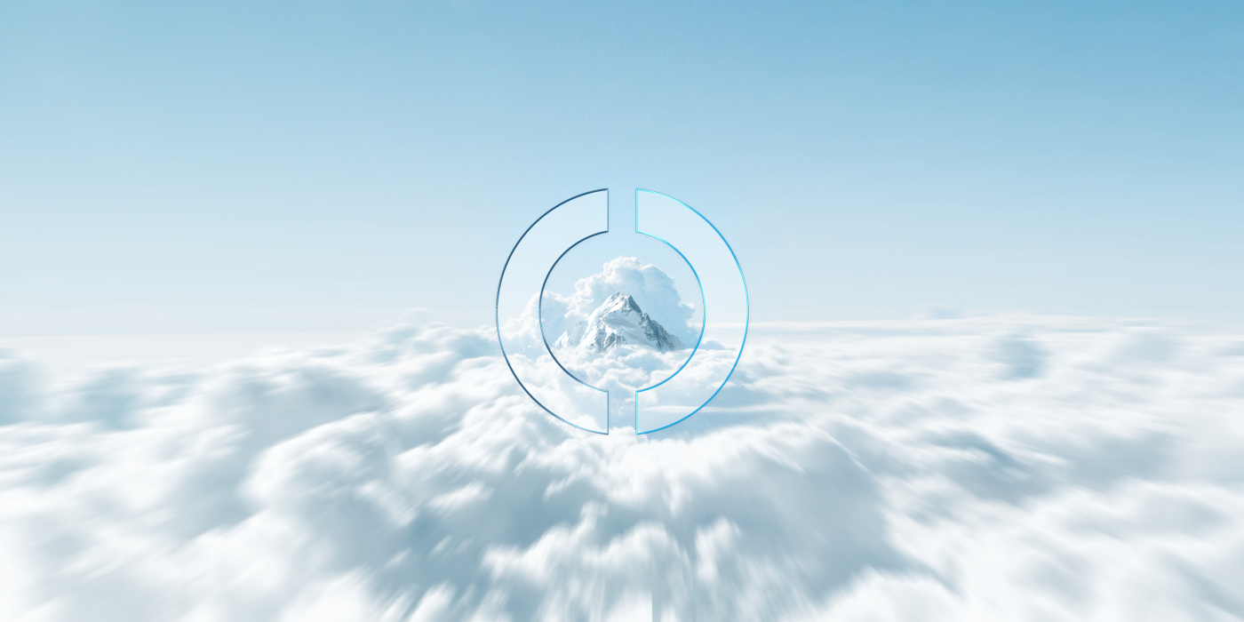 Über den Wolken ist am Horizont ein Berggipfel zu sehen. Der Gipfel wird durch das runde EMPORIAS Glaselement hervorgehoben.