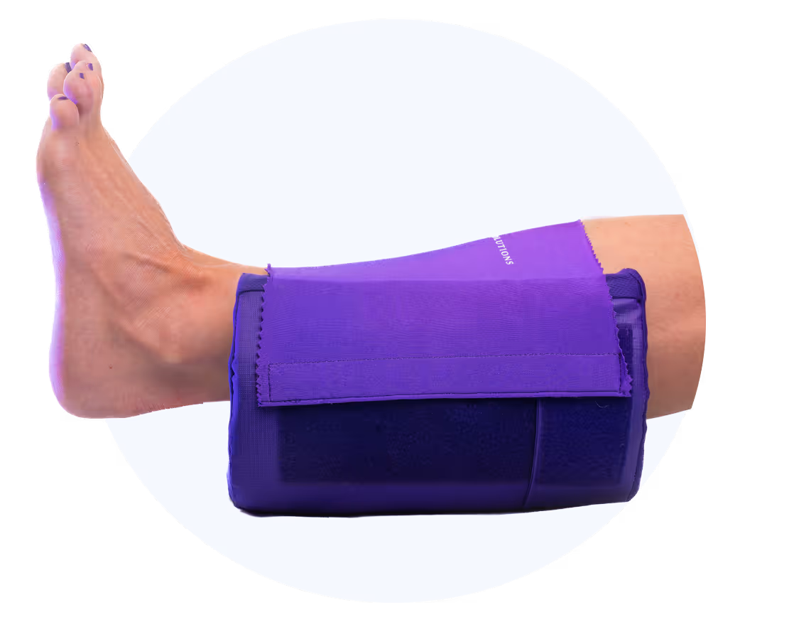 A heel offloading boot with a foot inside it, the Heel Keeper by Ulcer Solutions