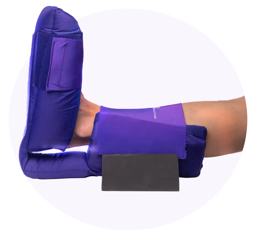 A heel offloading boot with a foot inside it, the Heel Keeper AFO by Ulcer Solutions