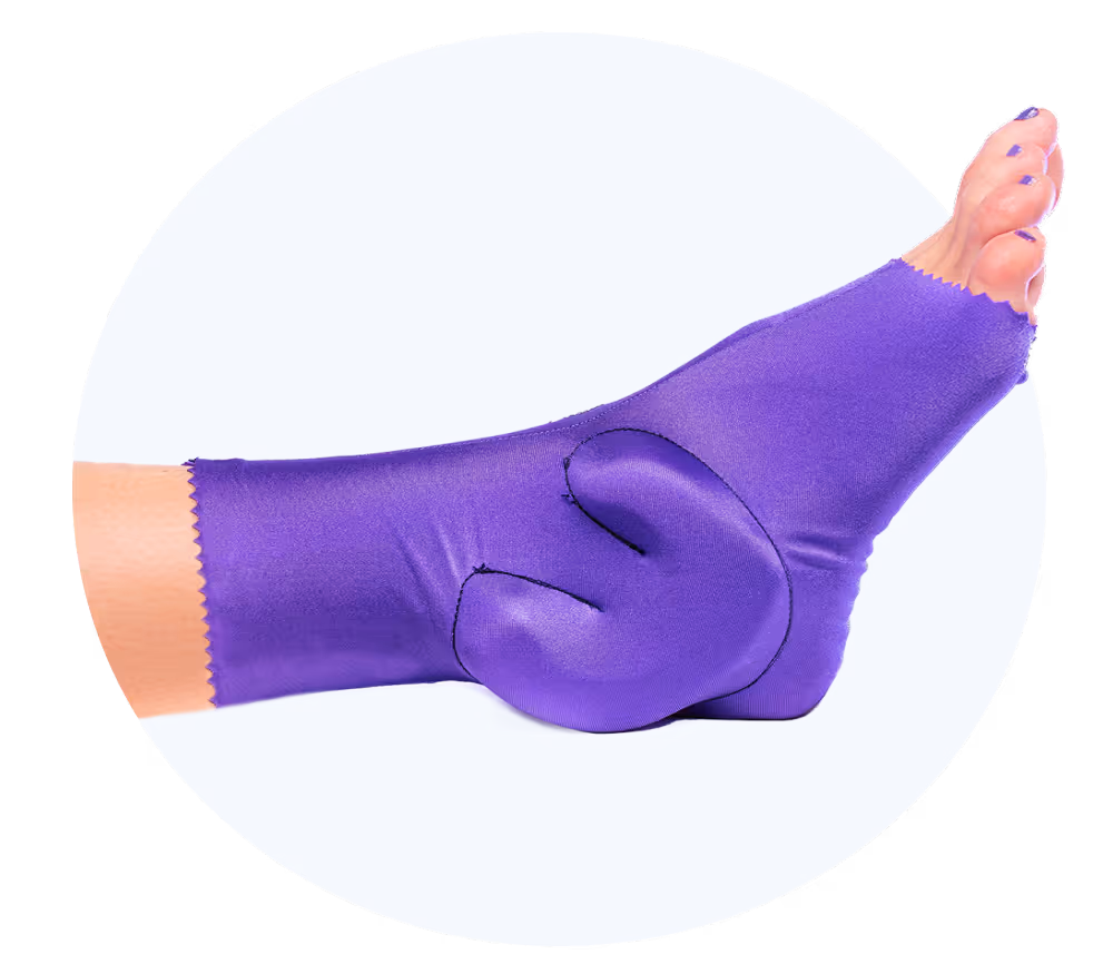 A side angle of an ankle inside of a heel offloading device by Ulcer Solutions