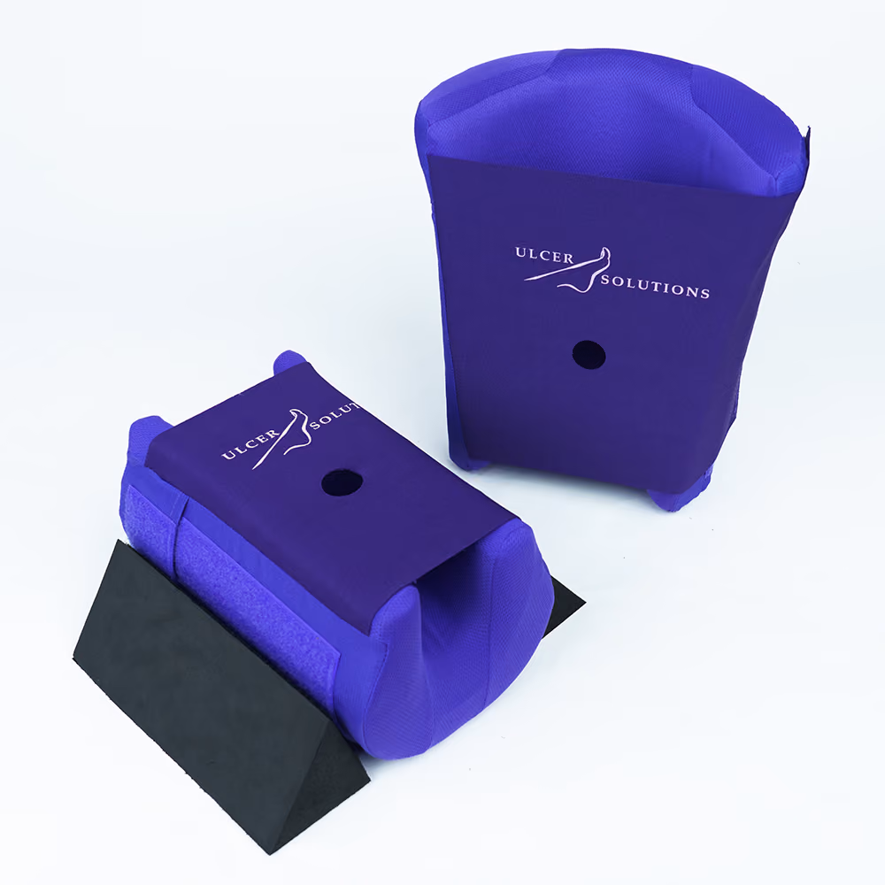Two heel offloading devices of various sizes next to each other on a white background