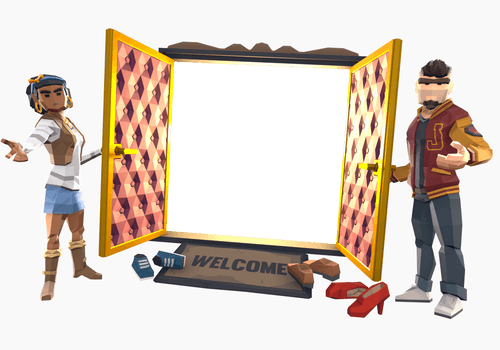 Two character openin a door
