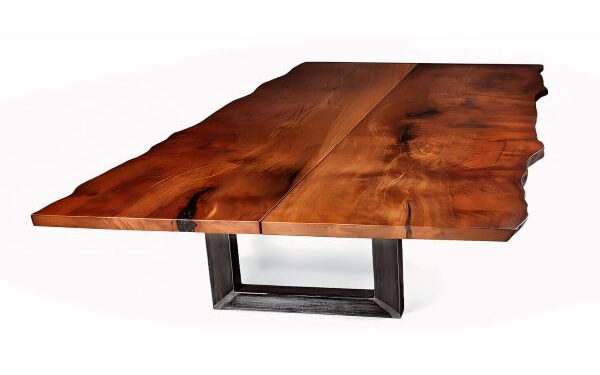 Konferenztisch und großer Holztisch als Designtisch und exklusiven Massivholztisch mit riesiger Massivholz Tischplatte aus Baumstammholz, Baumstammtisch ein Stück Holz