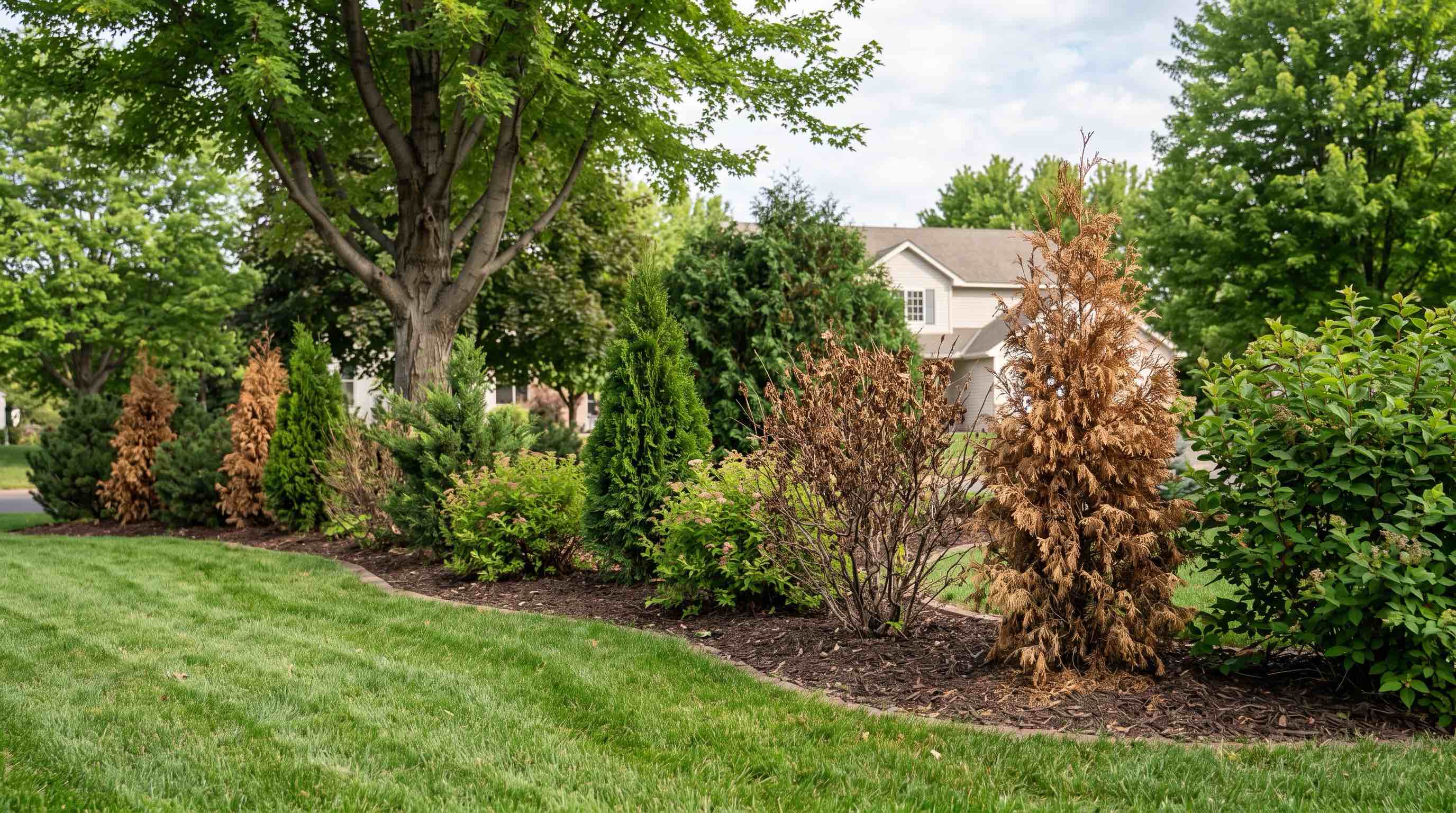 Winter-mulched rose bed