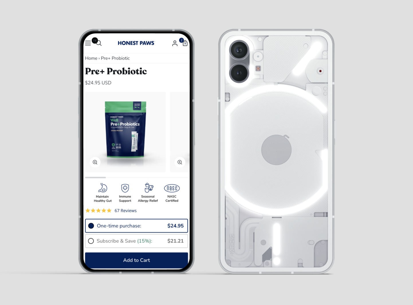 iphone mockup of honest paws pdp
