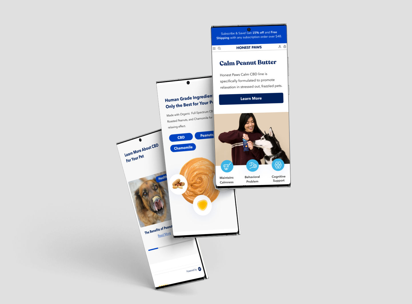 google phone mockup of honest paws peanut butter pdp