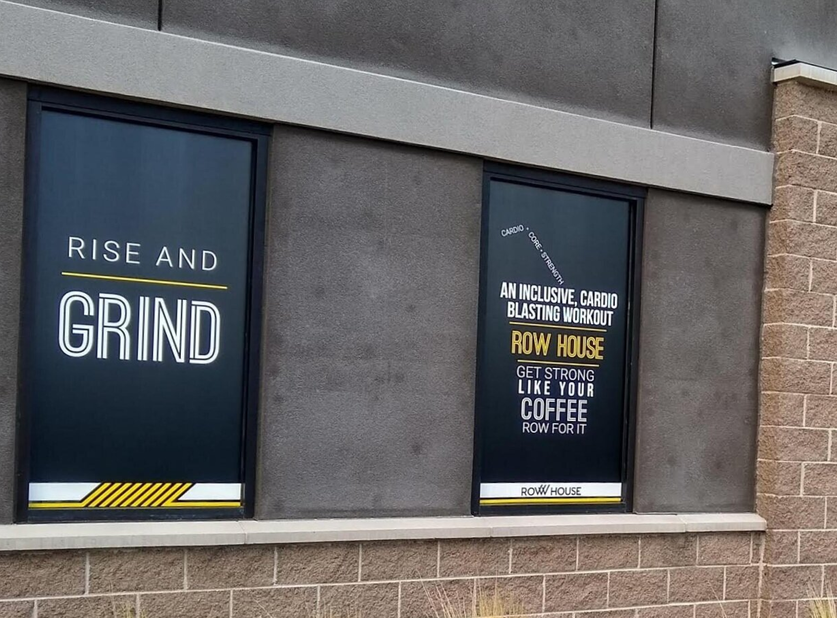 Phone of window posters for row house in a starbucks drive thru
