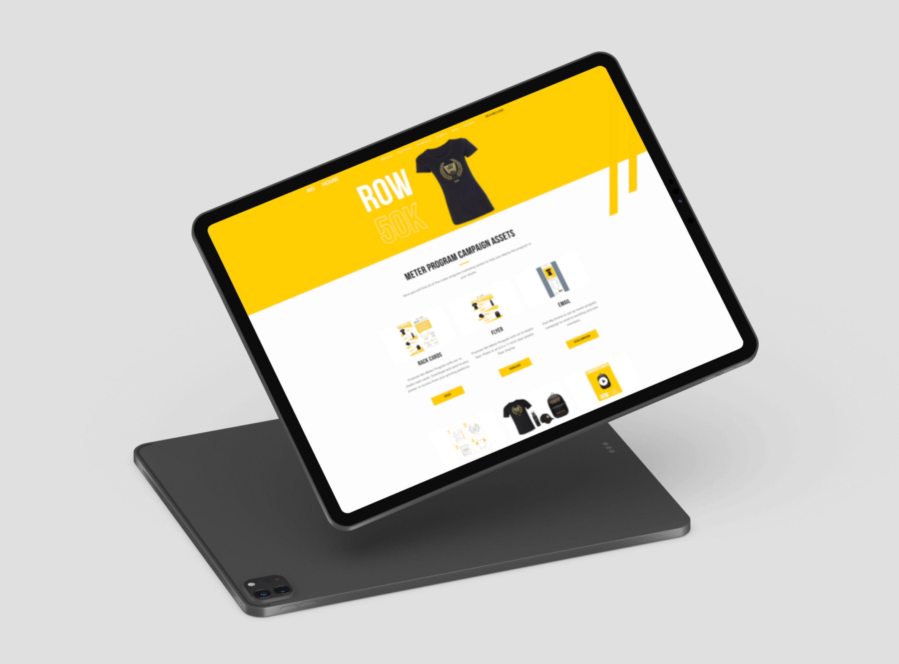 tablet mockup of row house marketing page