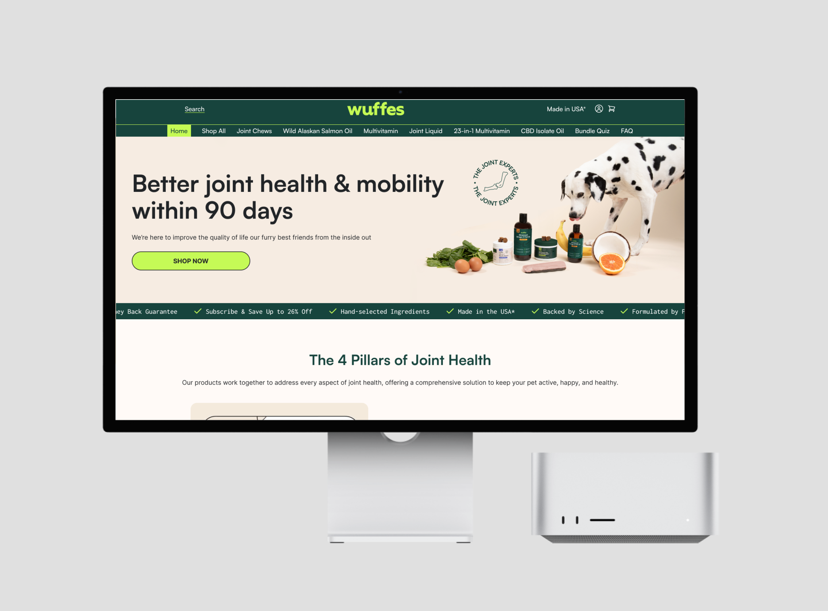 Desktop mockup of wuffes homepage