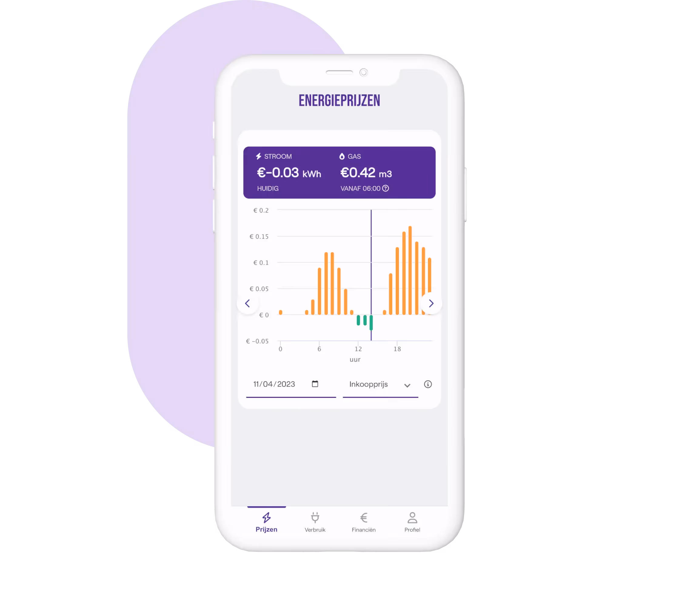 Actuele energieprijzen in NextEnergy app