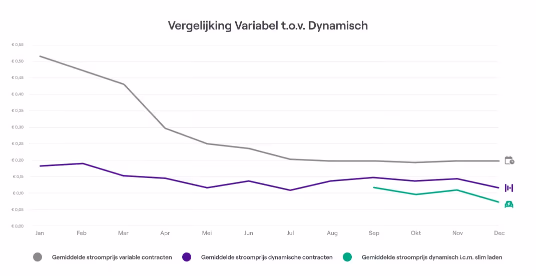 Vergelijking van variabele en dynamische stroomprijzen door 2023 heen.