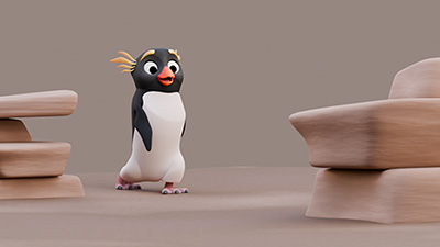 A 3D Rockhopper Penguin walking