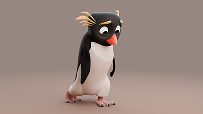 A 3D Rockhopper Penguin walking sadly