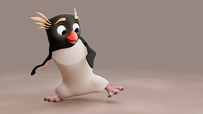 A 3D Rockhopper Penguin stepping sideways