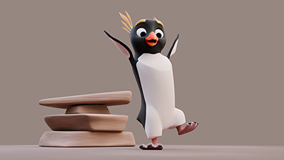 A 3D Rockhopper Penguin jumping