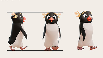 A 3D Rockhopper Penguin walking