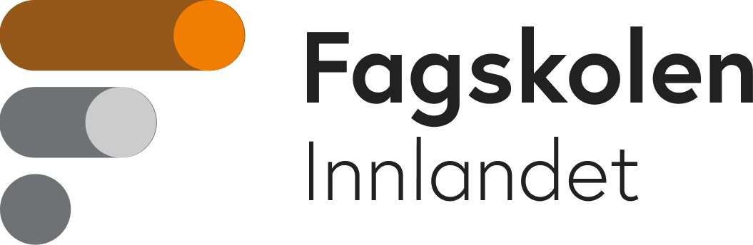Fagskolen Innlandet logo with stylized orange, brown, and gray shapes to the left of the text.