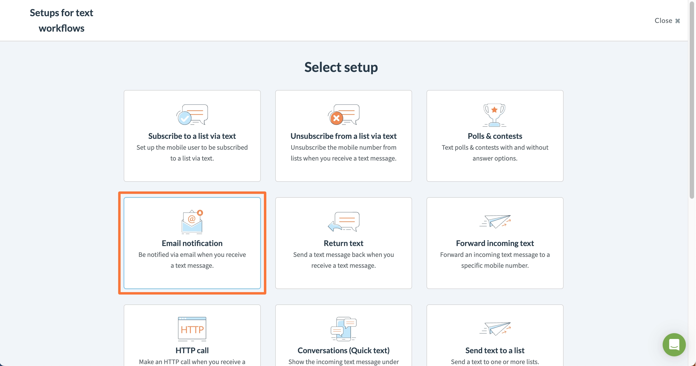 Screenshot of the system showing many different workflows with the "Email notification" workflow highlighted.