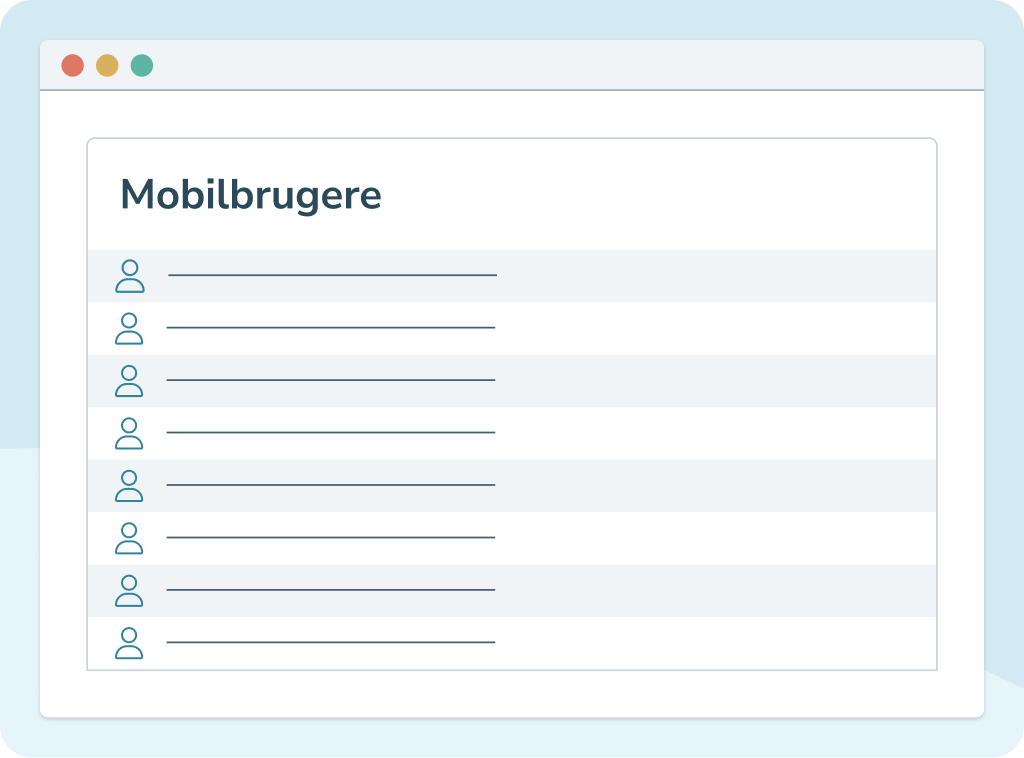 Skærmbillede af inMobiles brugergrænseflade med en liste over mobilbrugere.