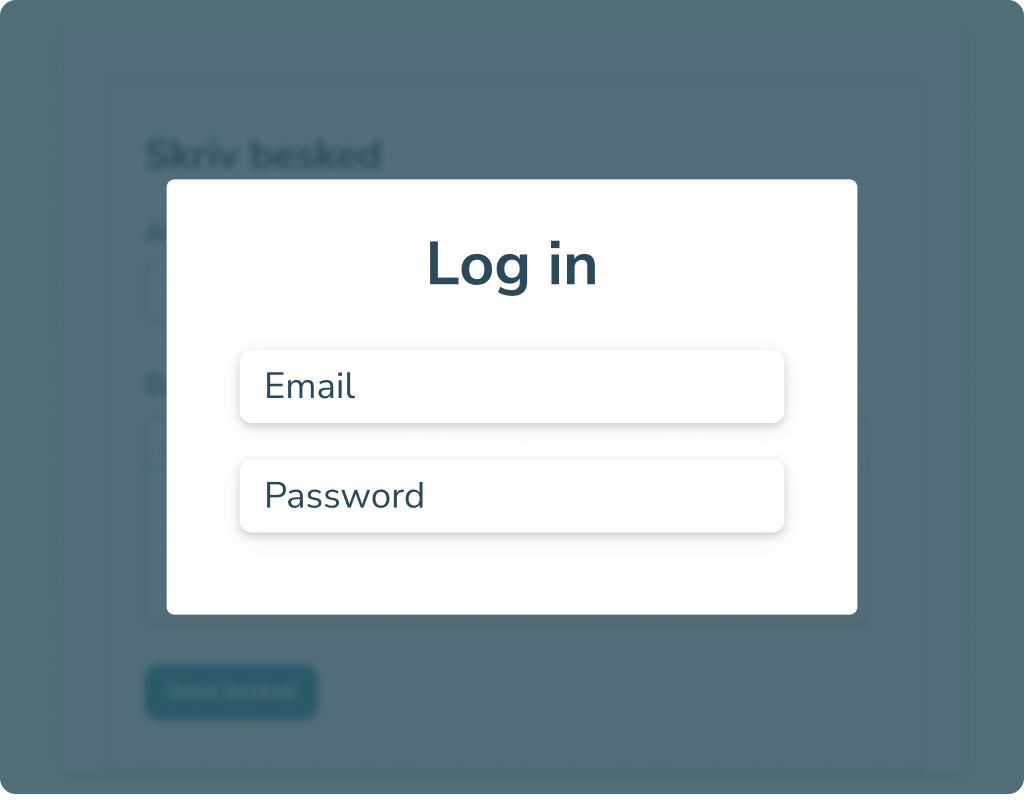 Login modal with fields for email and password displayed on top of a blurred background.