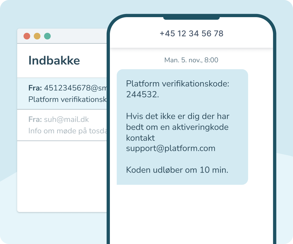 SMS med verifikationskode sendt fra et virtuelt nummer