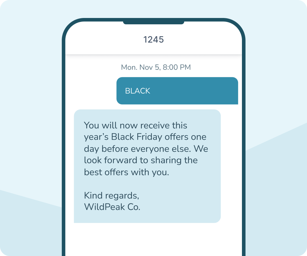 SMS-registrering för Black Friday-erbjudanden via nyckelord