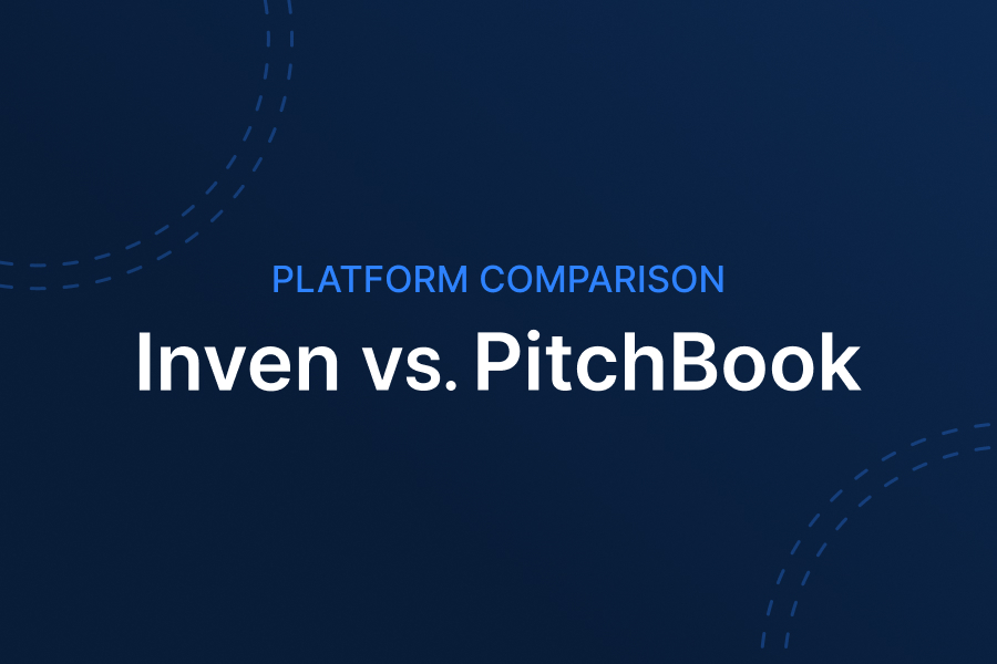 Inven vs. PitchBook platform comparison on a dark background