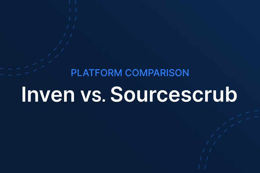 Inven vs Sourcescrub platform comparison on a dark blue background