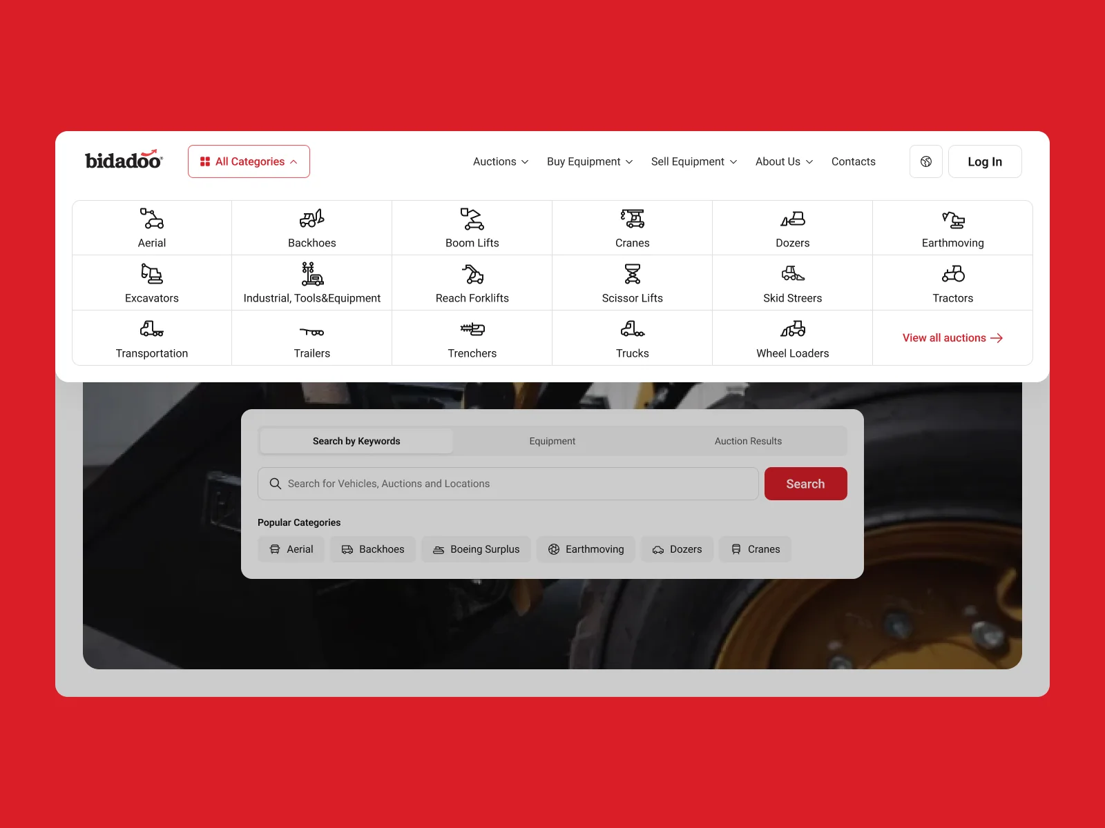 Bidadoo category navigation across the equipment fleet