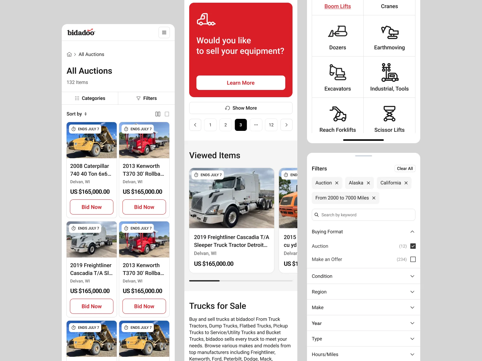Bidadoo mobile catalog and viewed items