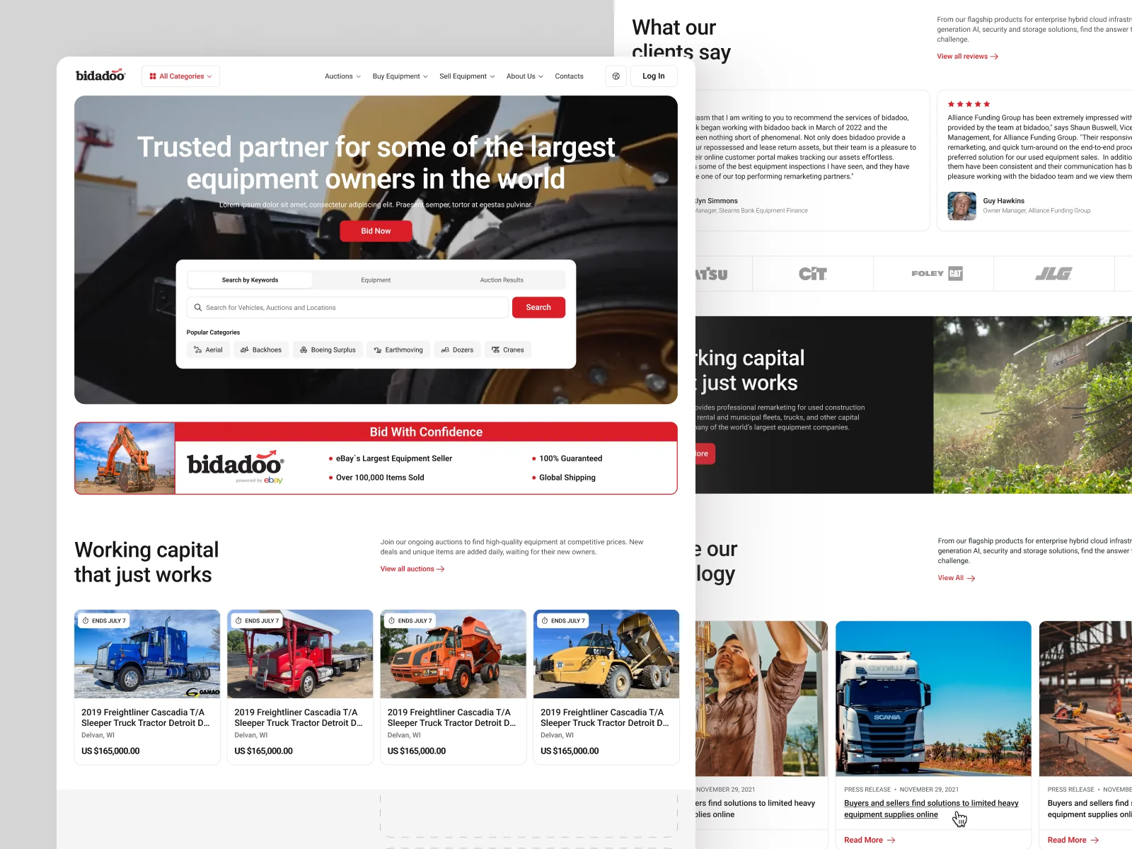 Bidadoo homepage with discovery and credibility