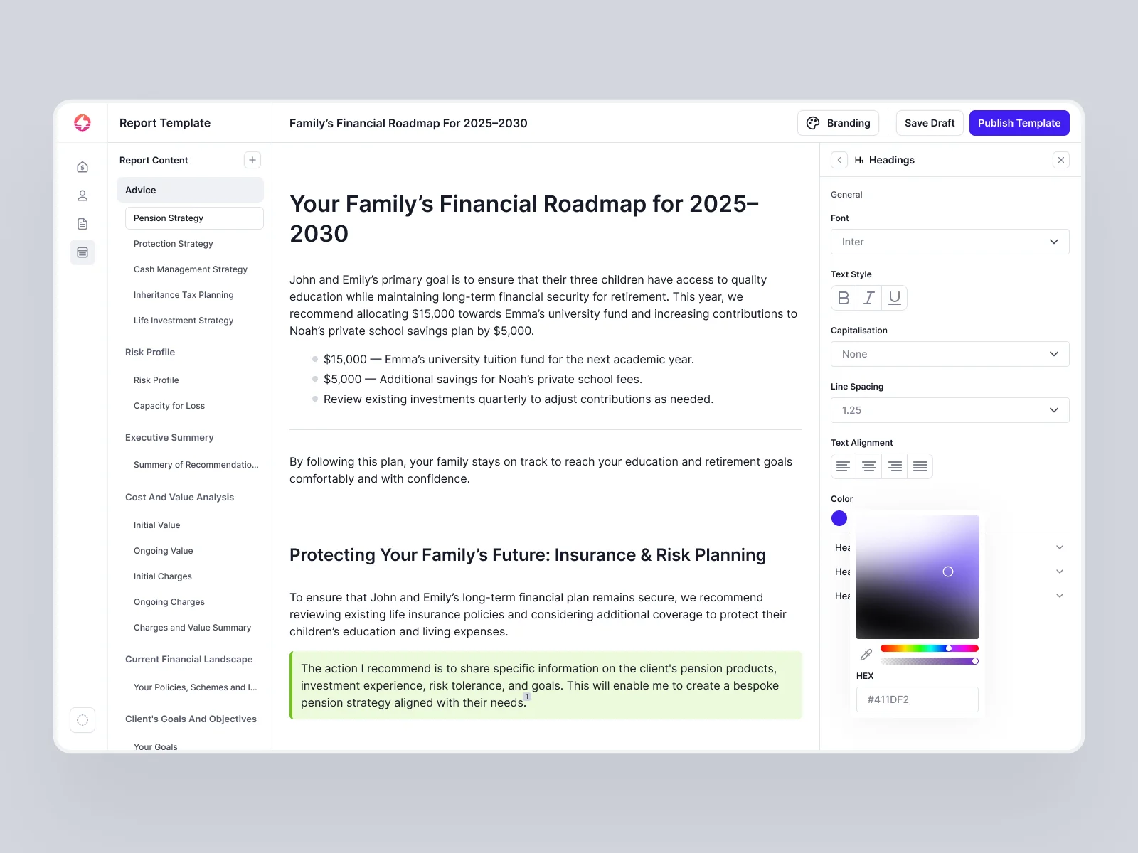 Superplan report editor with formatting controls