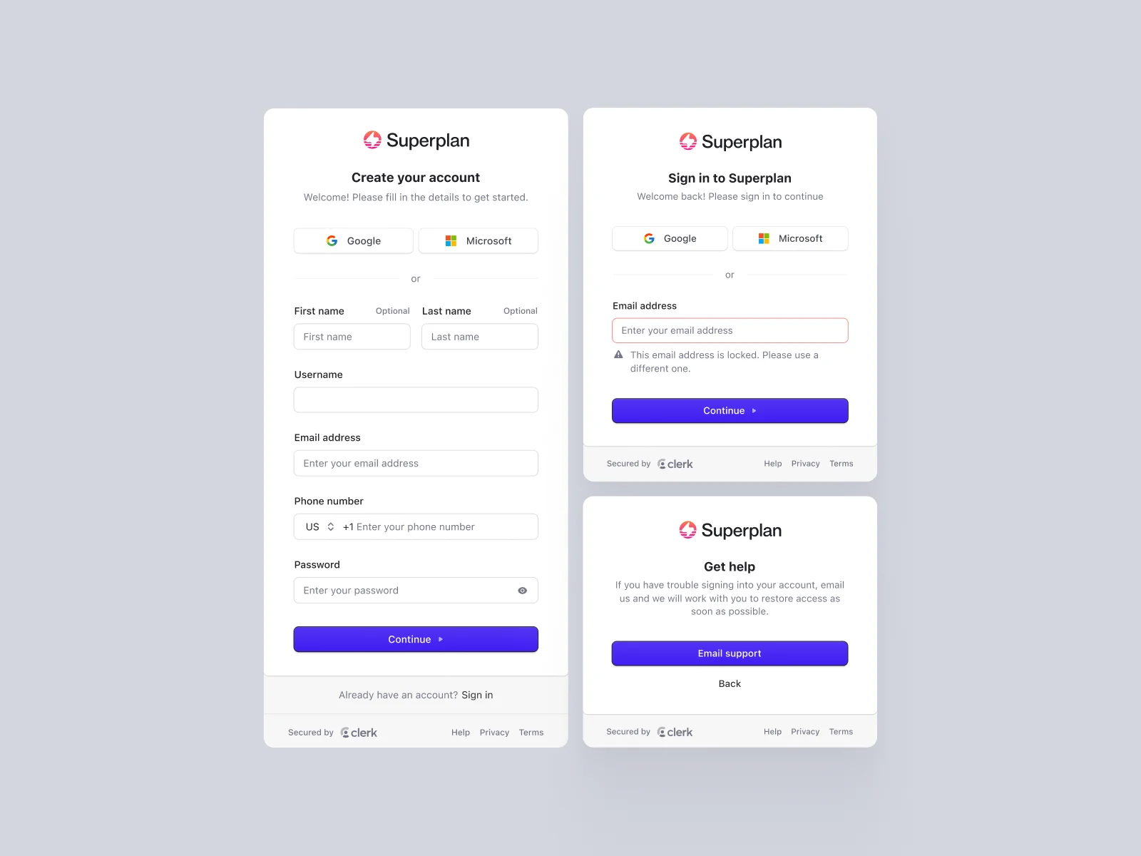 account creation and sign-in