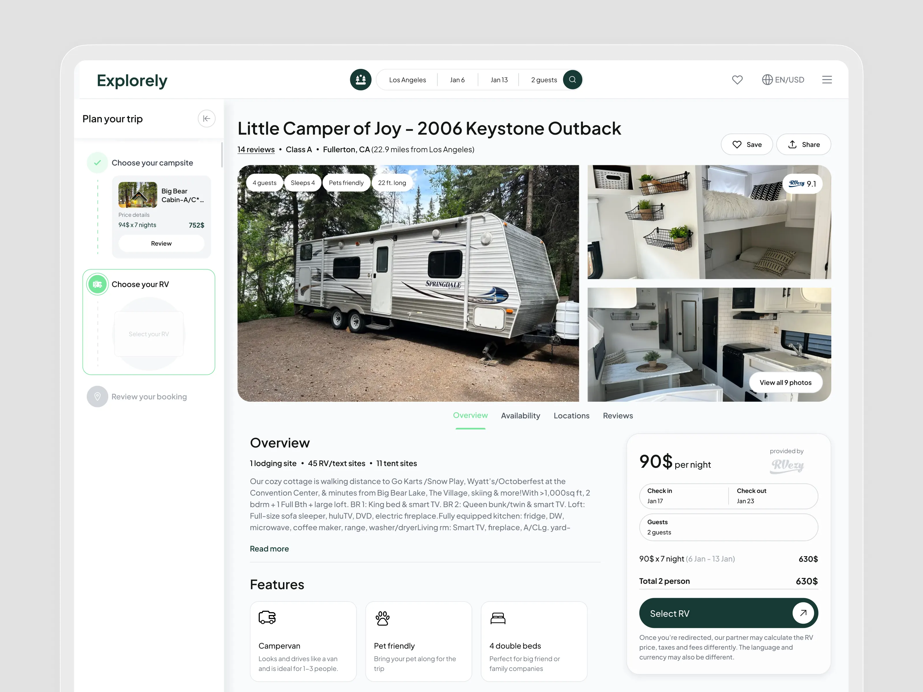 RV detail — gallery, overview and booking