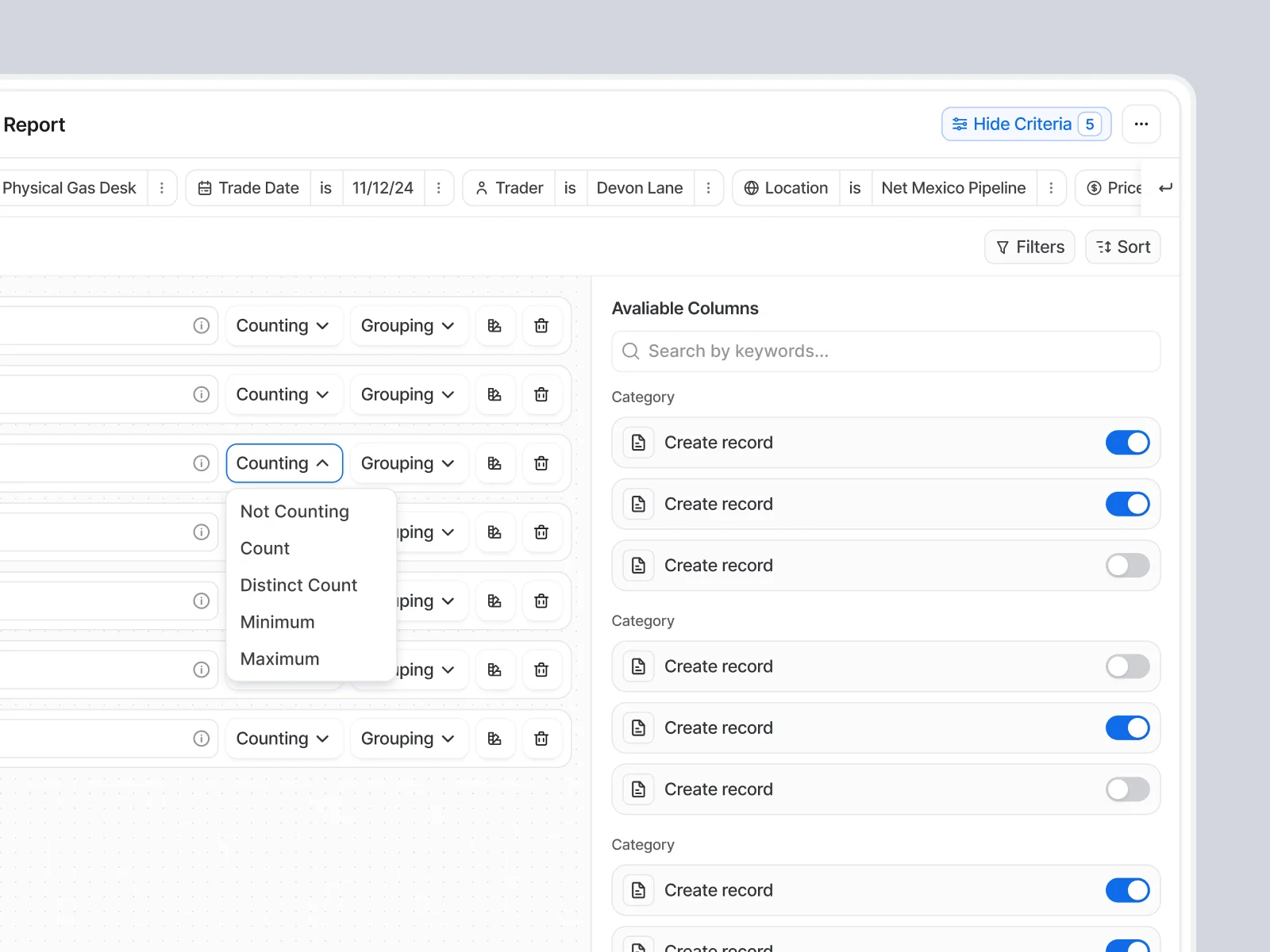 A report builder any role can use to group and count.