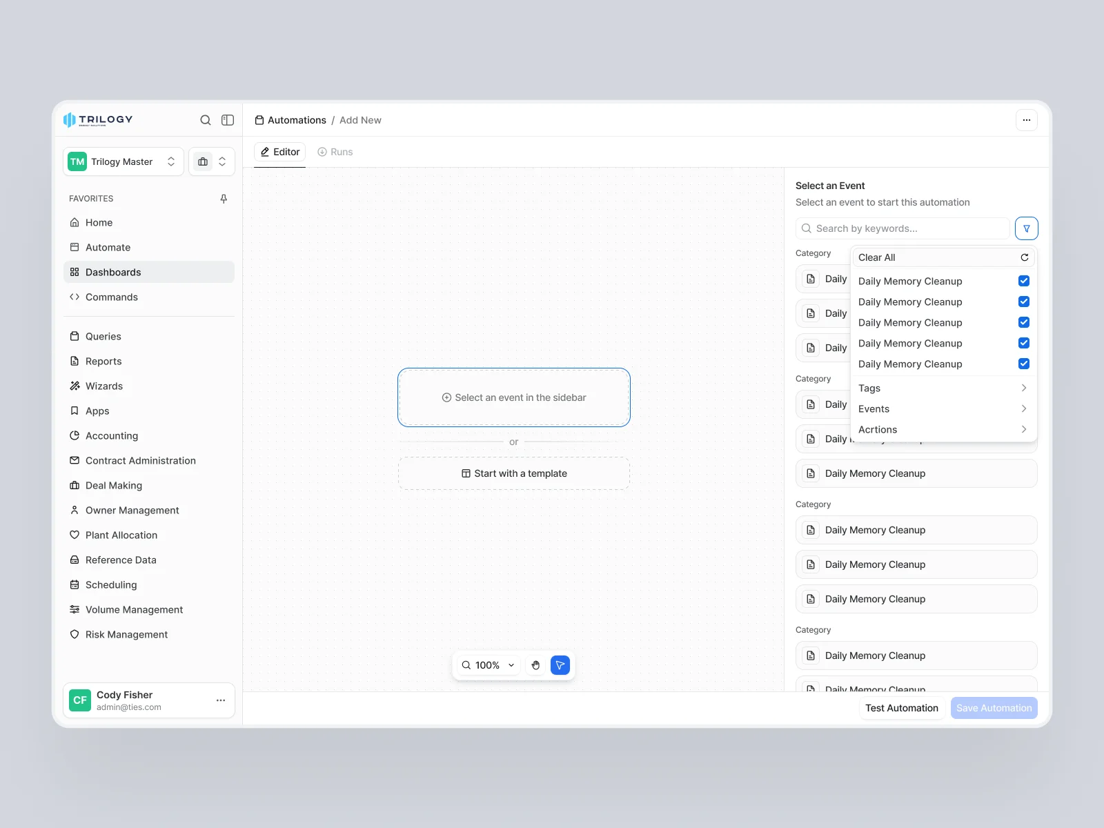 Automations assembled from events, without a developer.